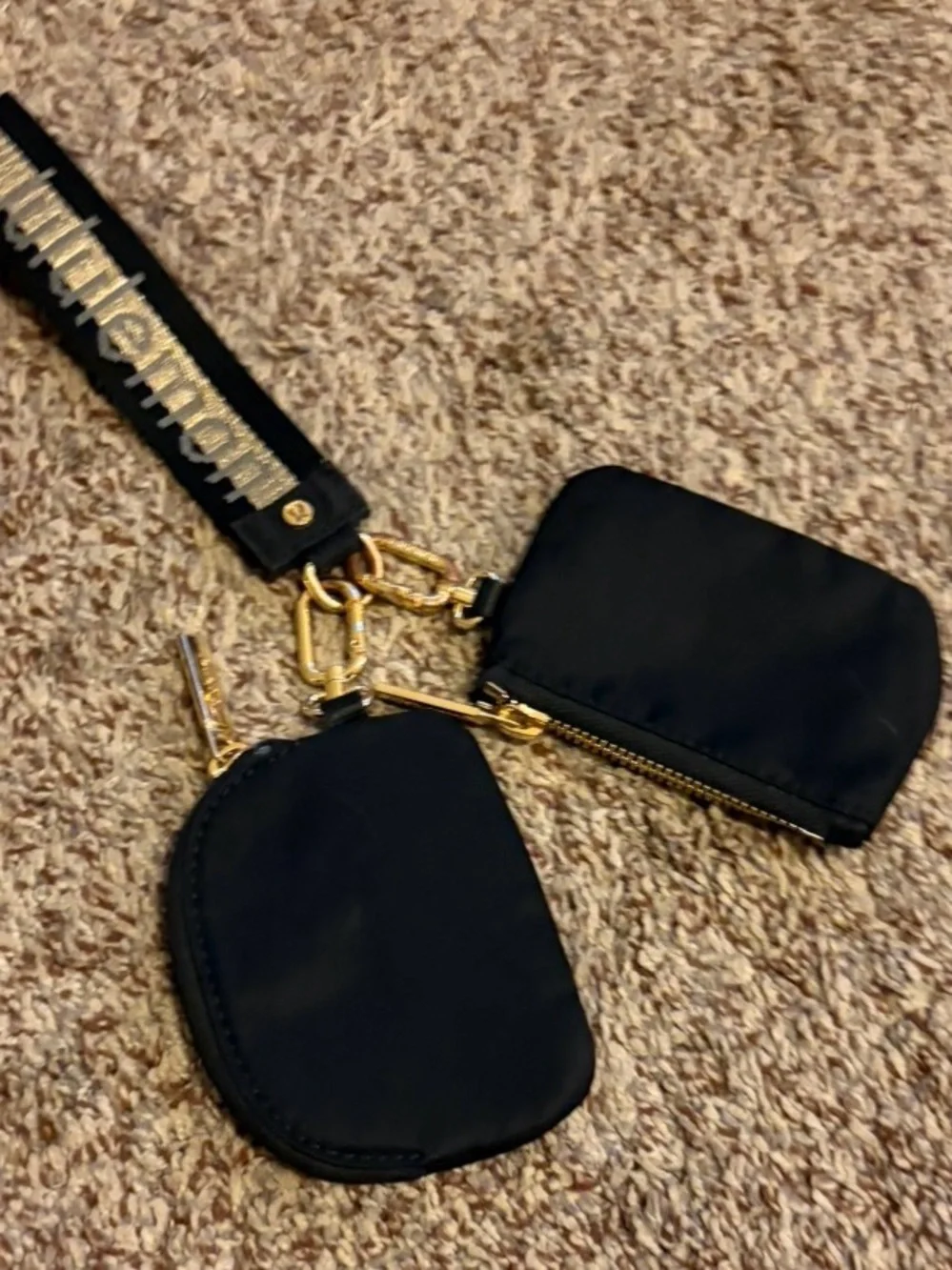 lululemon athletica Black Dual Key & Card Pouch Set with Gold Hardware